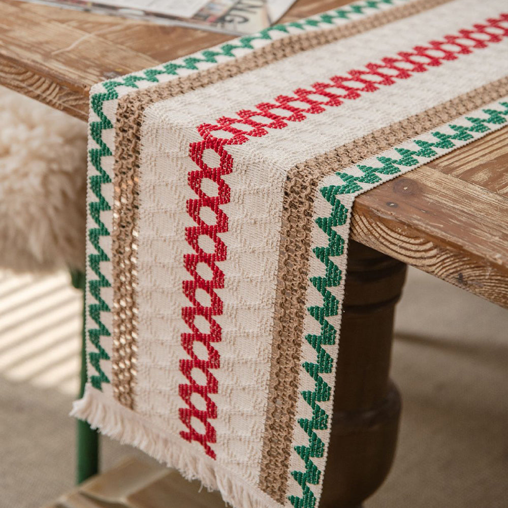 Cotton Linen Weave Table Runner with Tassels