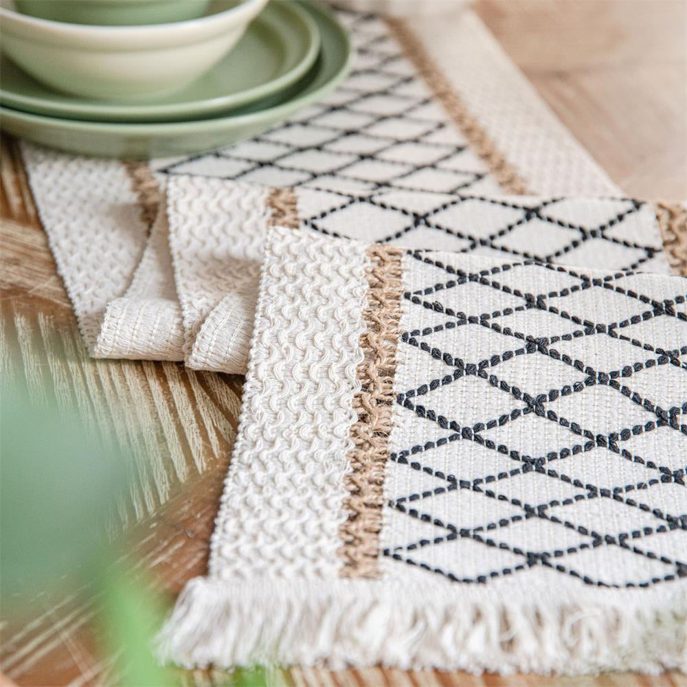 Cotton Linen Weave Table Runner with Tassels