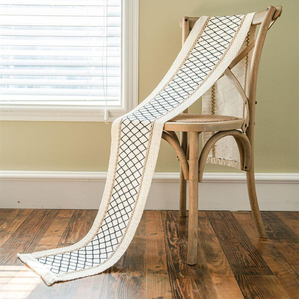 Cotton Linen Weave Table Runner with Tassels