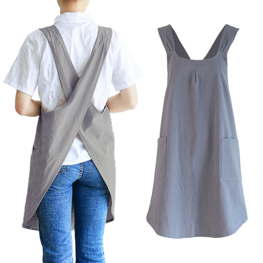 Cotton Aprons Cross Back Apron Dress with Pockets for Kitchen Flower Shop