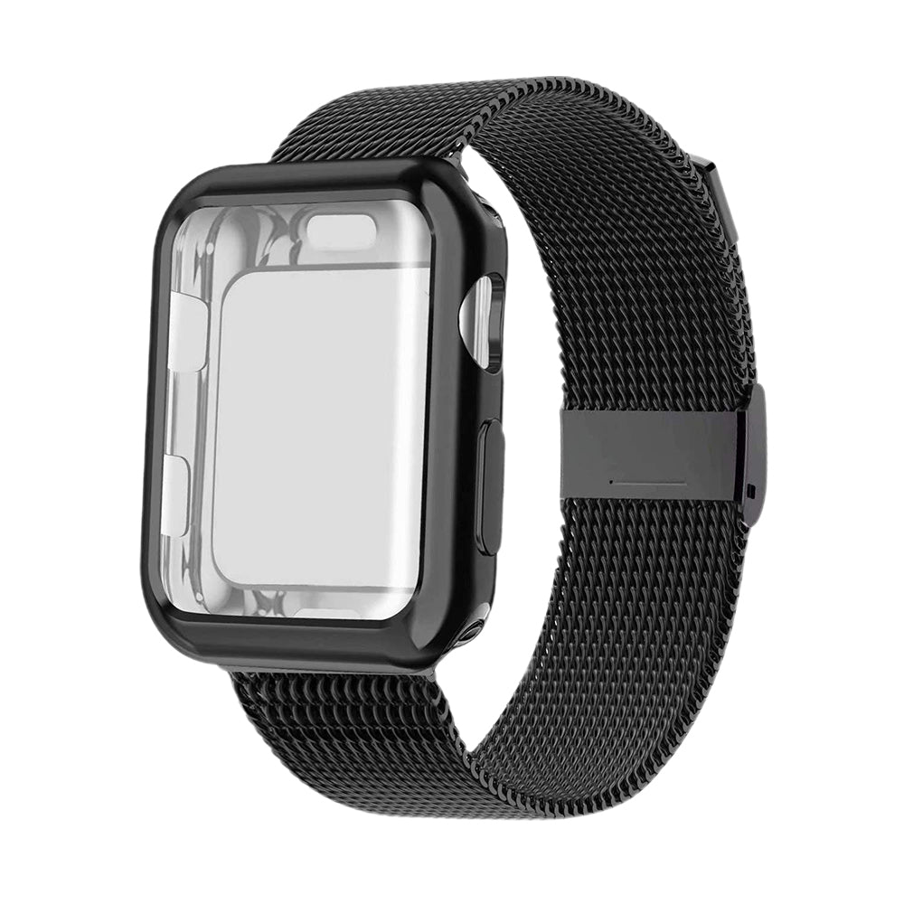 Metal Watch Band Strap with Screen Protective Case for Apple Watch iWatch 38mm 40mm 42mm 44mm