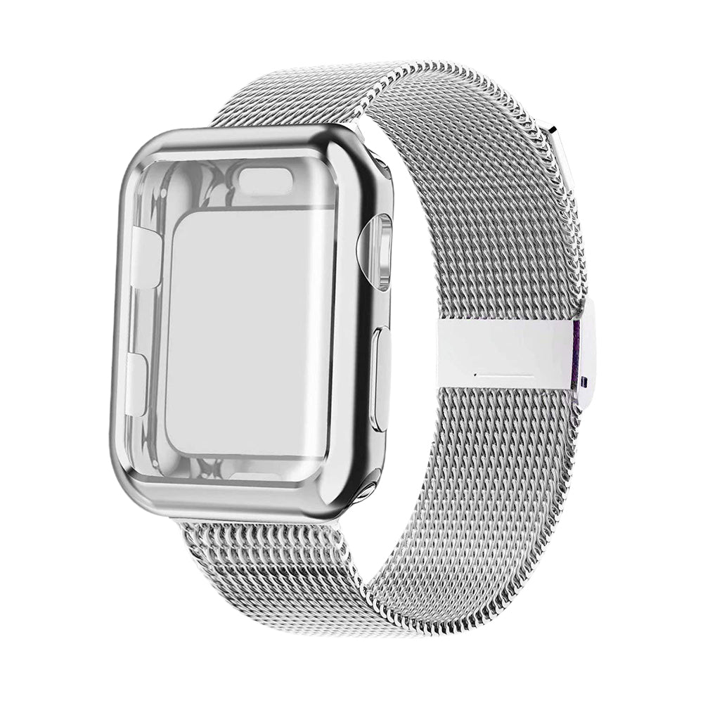 Metal Watch Band Strap with Screen Protective Case for Apple Watch iWatch 38mm 40mm 42mm 44mm