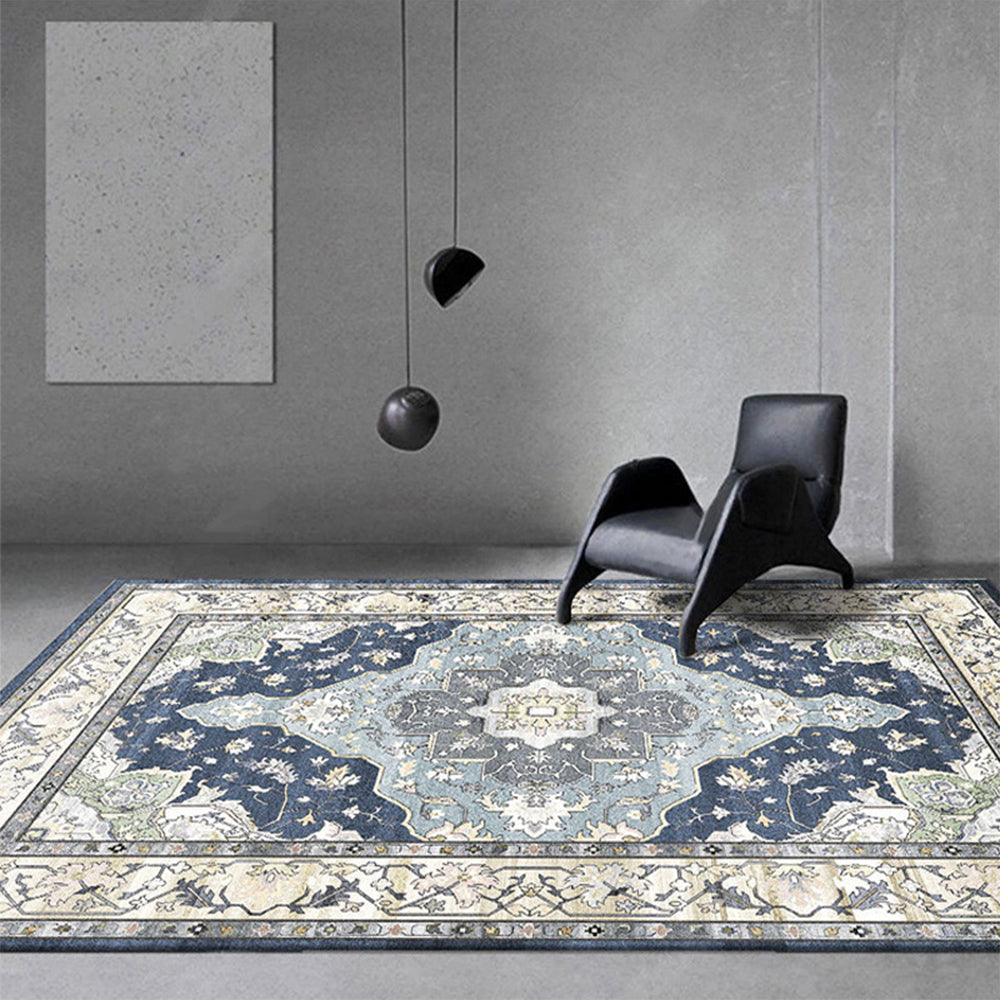 Retro Persian Printed Floor Carpet-Navy