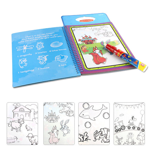 Reusable Magic Water Coloring Book Water Reveal Activity Books-Animal