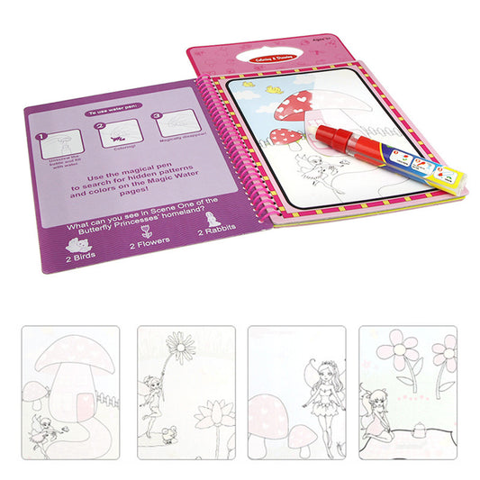 Reusable Magic Water Coloring Book Water Reveal Activity Books-Flower fairy