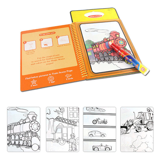 Reusable Magic Water Coloring Book Water Reveal Activity Books-Transportation