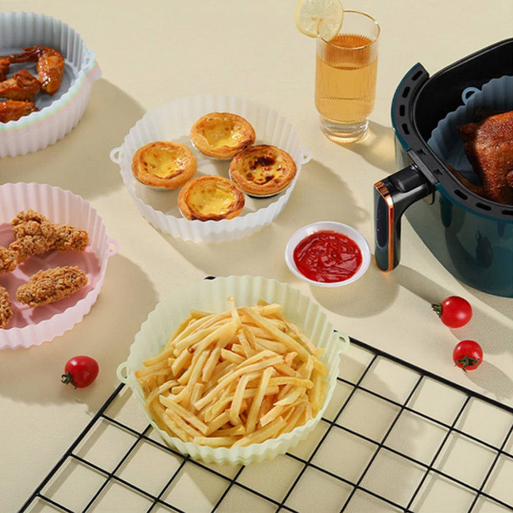 2Pcs Food-Grade Silicone Round Air Fryer Liner