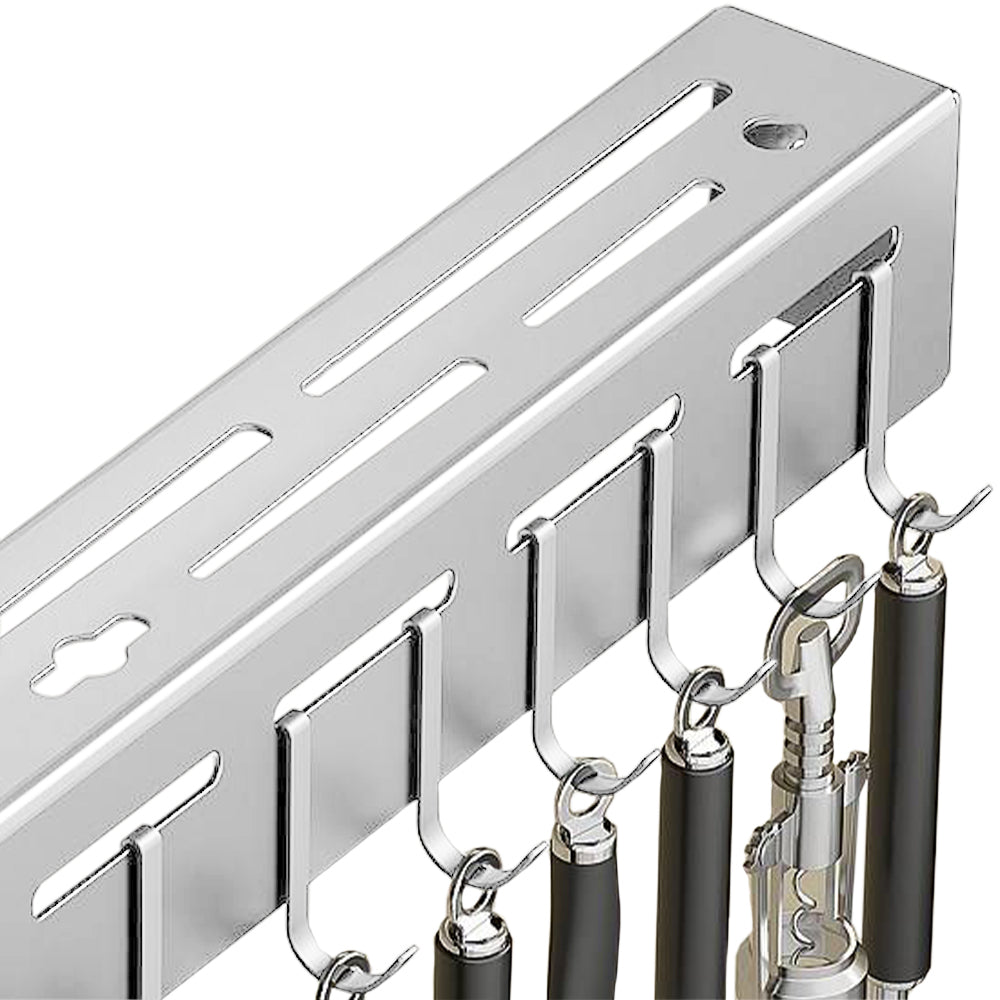 Wall Mounted Knife Holder Stainless Steel Shelf Kitchen Storage Rack with Hooks