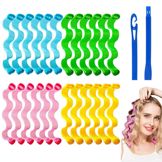 24pcs 30cm Heatless Wave Hair Curlers Styling Kit with DIY Styling Hooks