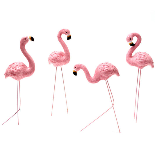 Set of 4Pcs Small Pink Flamingo Statue Garden Stakes