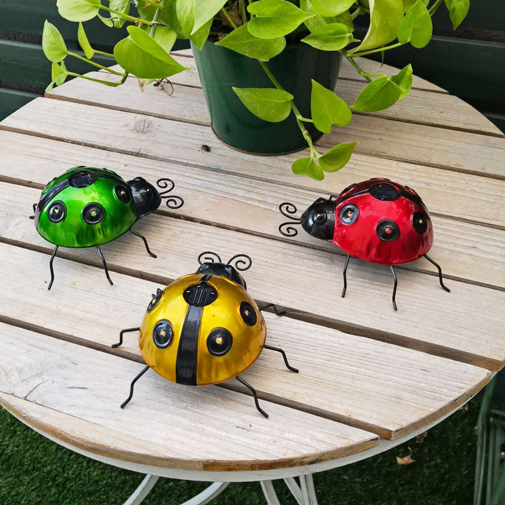 Ladybug Garden Statue with Solar Lights Garden Backyard Lawn Decoration