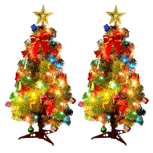 2Pcs 30cm Tabletop Mini Artificial Christmas Tree Ornaments with Lights