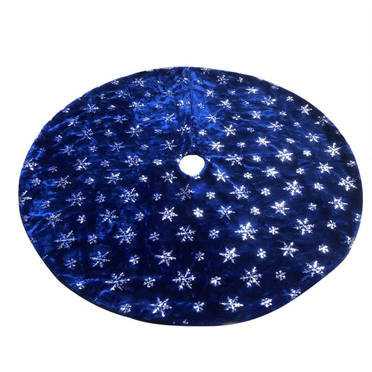Blue Christmas Plush Tree Skirt with Silver Sequin Snowflake Xmas Decorations