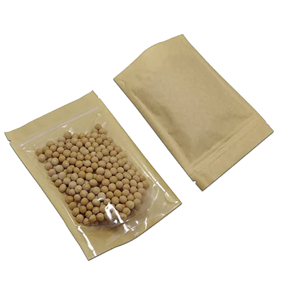 50Pcs Kraft Paper Food Bag Stand Up Pouch Front Clear Zip Seal Food Zipper Bags