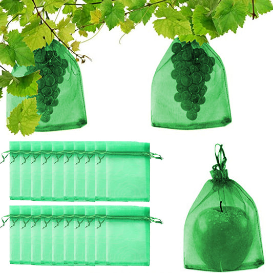 20pcs Fruit Net Bags Garden Vegetable Protection Drawstring Mesh Insect Proof