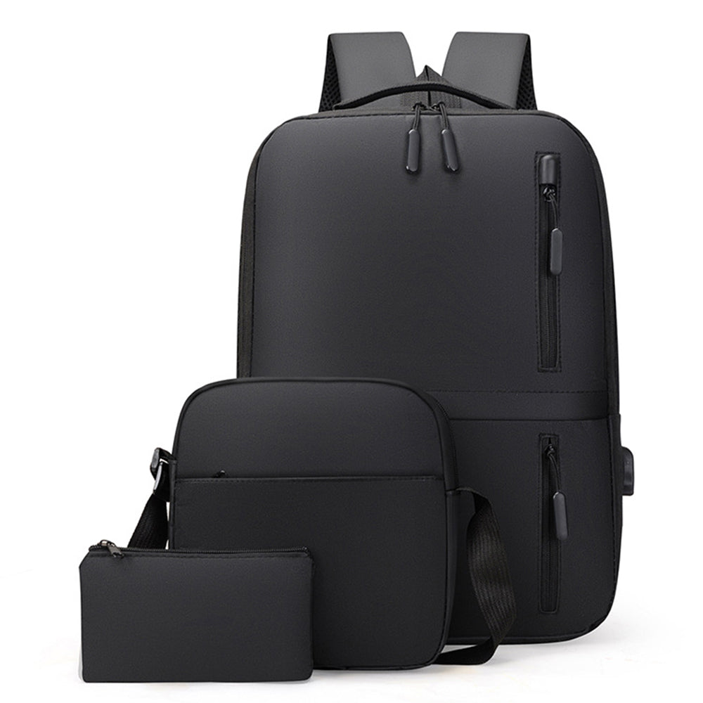 3-Piece Set Large Capacity Laptop Backpack Fits up to 15.6 Inch Laptop with USB Charging Port