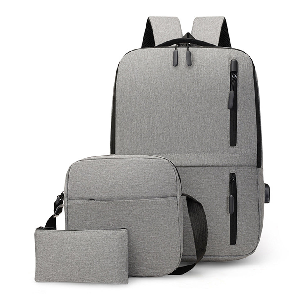 3-Piece Set Large Capacity Laptop Backpack Fits up to 15.6 Inch Laptop with USB Charging Port