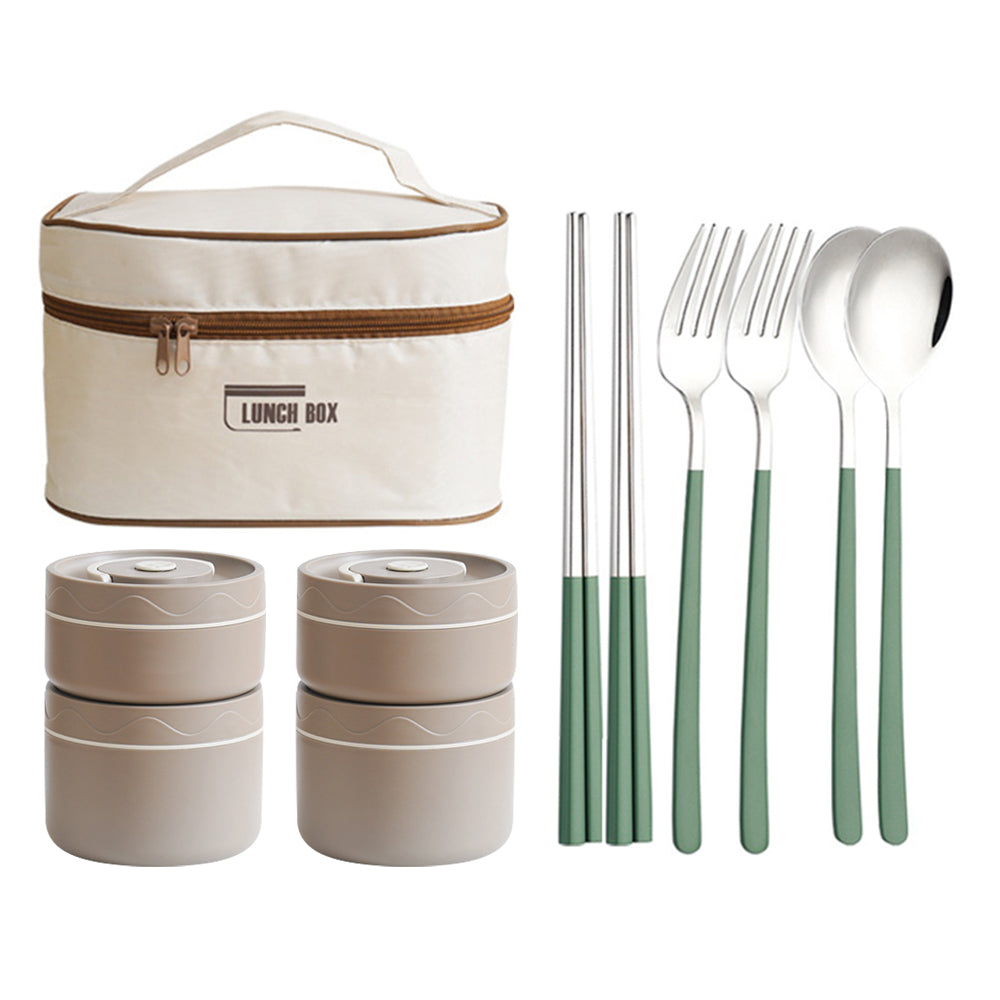 4Pcs Lunch Box with 304 Stainless Steel Cutlery Set-4 Lunch Boxes