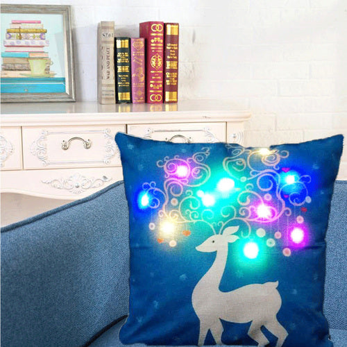 2Pcs Printed Linen LED Light Square Pillow Case Cushion Cover