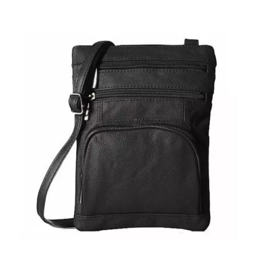 Womens Genuine Leather Multi-Pocket Crossbody Purse Bag