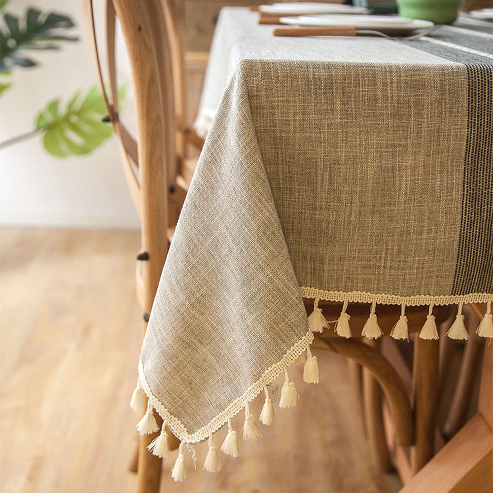 Cotton Linen Dust-Proof Square Rectangle Tablecloths-Brown