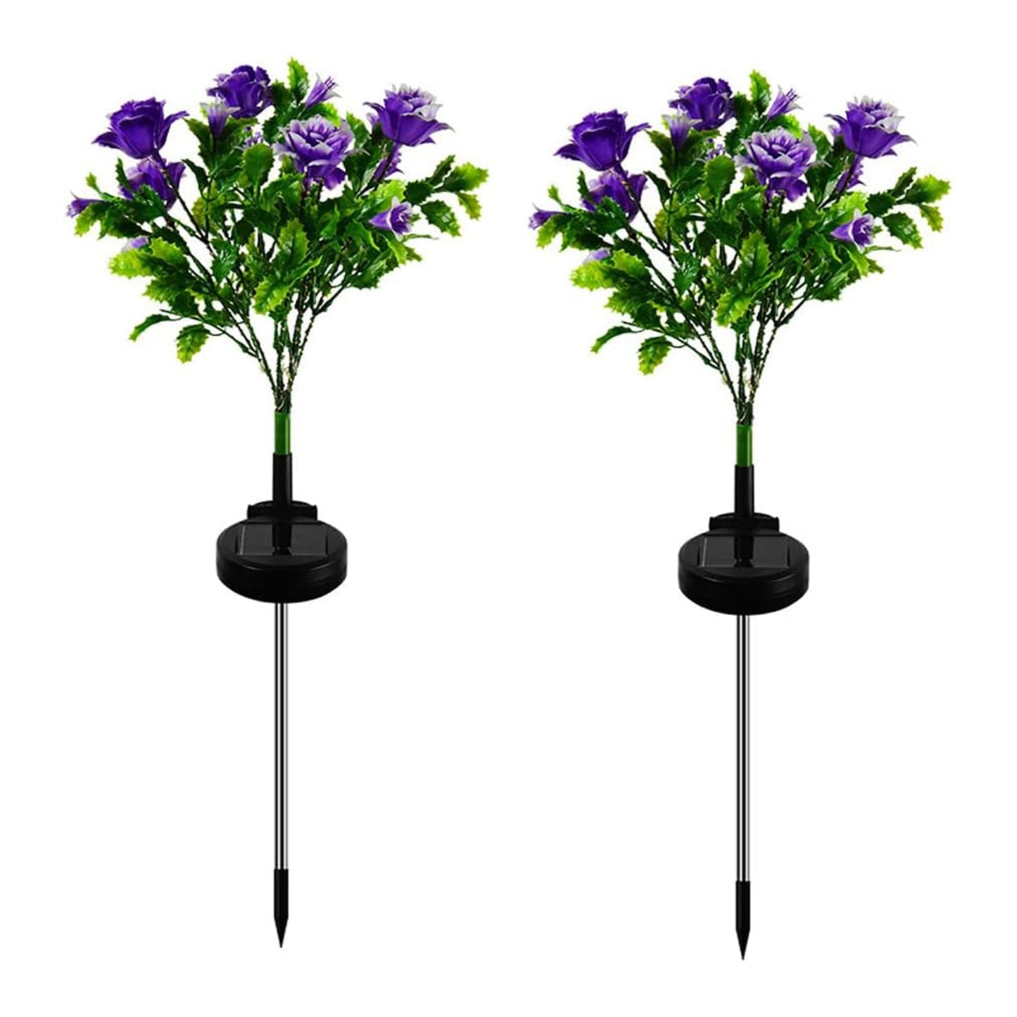 2 Pcs Carnations Solar Lights Waterproof Decorative Yard Lamp with Stake