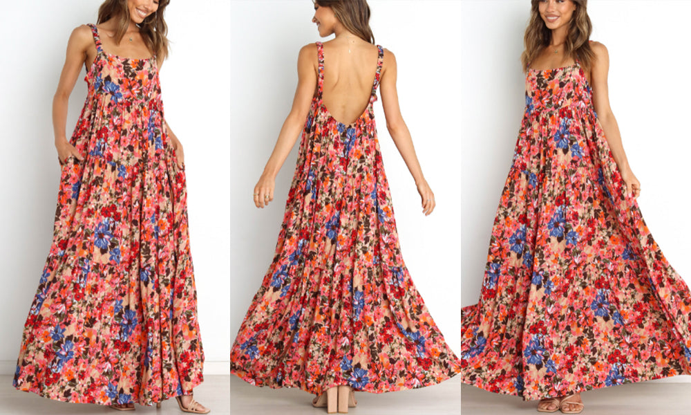 Backless Floral Maxi Dress