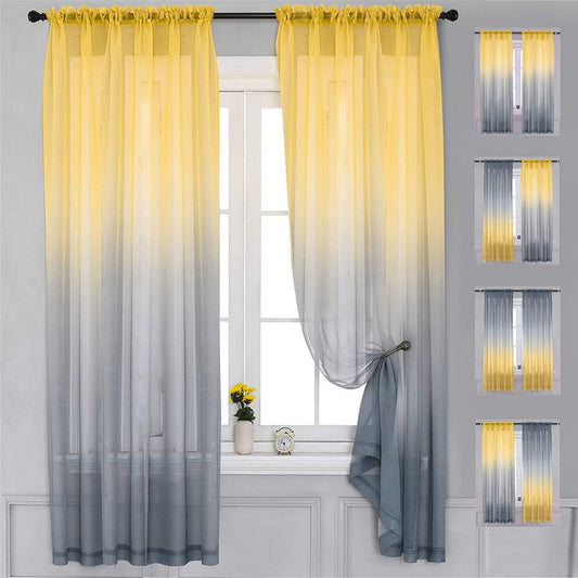 2Pcs Multiple Installation Ways Semi Sheer Curtains Home Decorations-Yellow