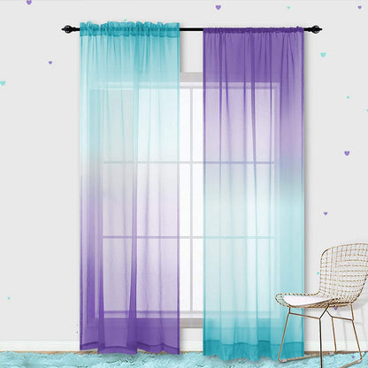 2Pcs Multiple Installation Ways Semi Sheer Curtains Home Decorations-Acid Blue