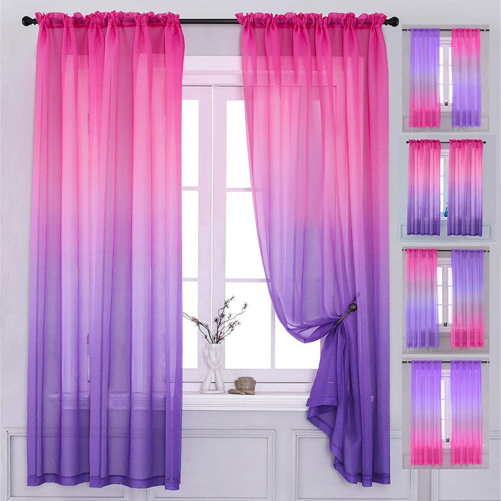 2Pcs Multiple Installation Ways Semi Sheer Curtains Home Decorations-Pink