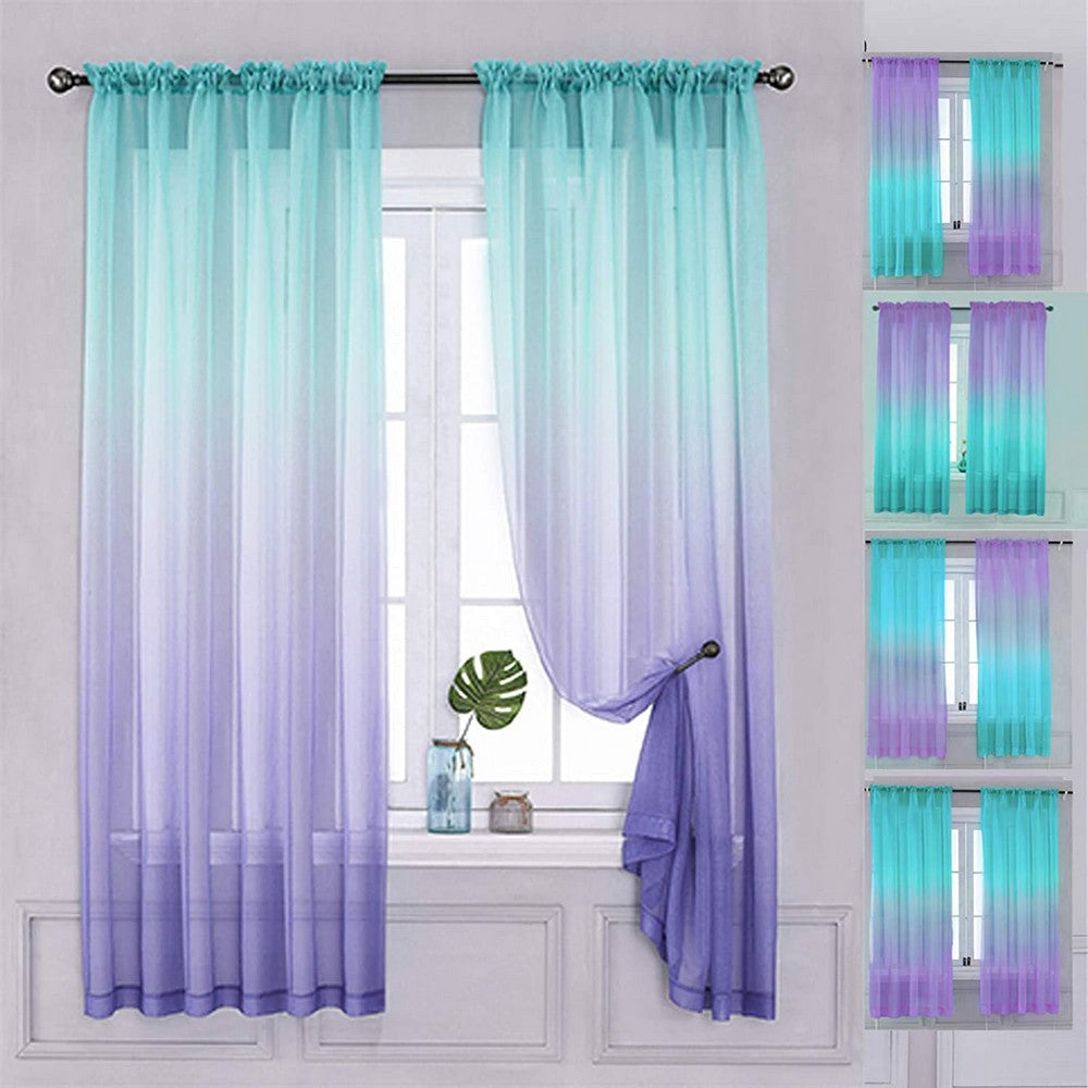 2Pcs Multiple Installation Ways Semi Sheer Curtains Home Decorations-Acid Blue