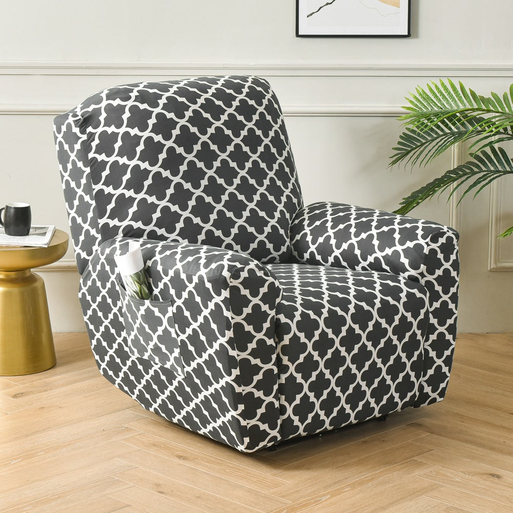 Stretch Recliner Cover-Grey Plaid