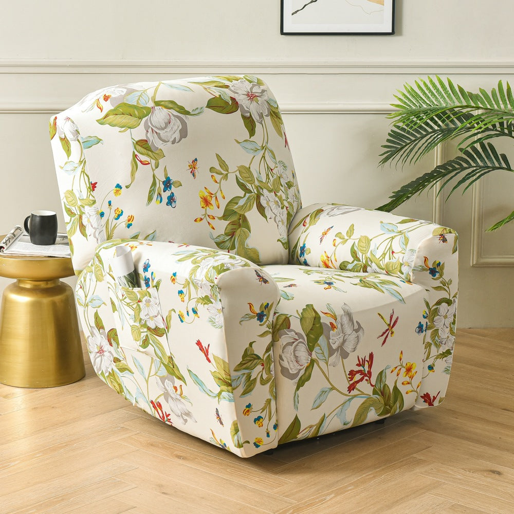 Stretch Recliner Cover-White Flower