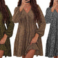Women's Leopard Floral Printed Long Sleeve Tunic Dress