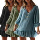 Women's 3/4 Sleeve V Neck Ruffle Hem Dress