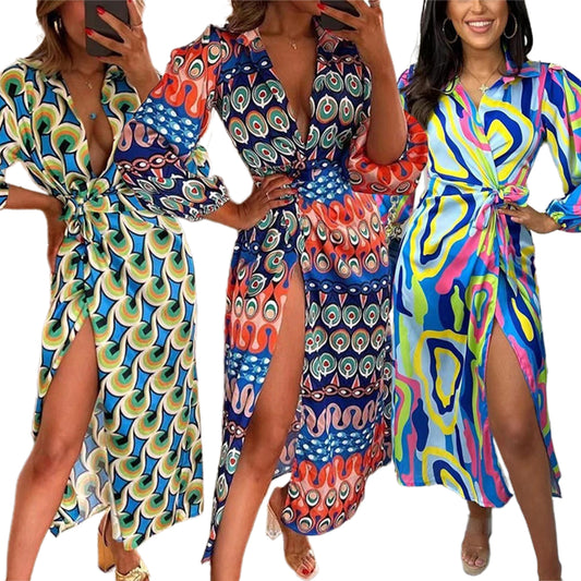 Women's Boho Printed Chiffon Bright Maxi Dress