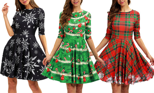 Christmas Mid-Sleeve Dress