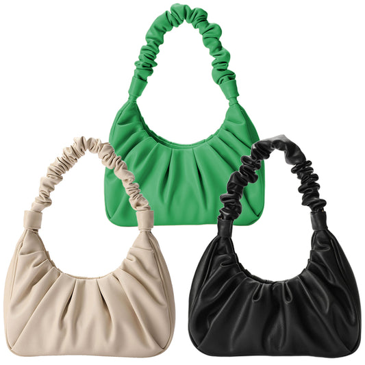 Women's Ruched Hobo Handbag Pleated Underarm Bag Mini Shoulder Bag