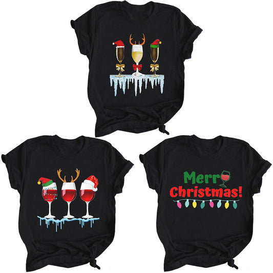 Women Christmas Printed Short Sleeve T-shirts Xmas Tee Basic Tops