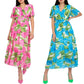Women Floral Wrap V Neck Swing Hem Midi Dress with Waist Belt
