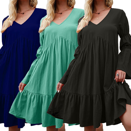 Women Tunic Dress V Neck Casual Loose Flowy Swing Shift Dresses